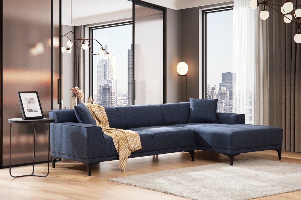 Hanah Home Rohová sedací souprava Petra 250 cm modrá pravá - Obrázek 2
