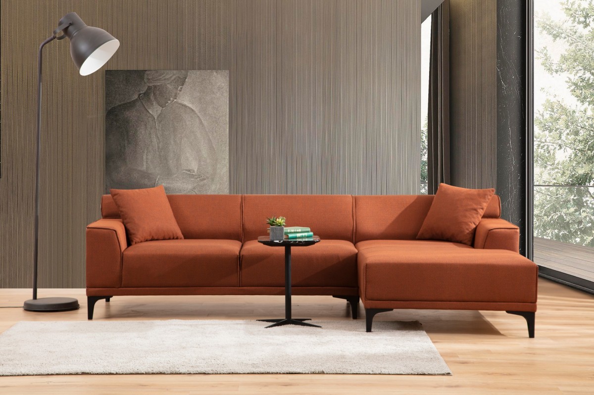 Hanah Home Rohová sedací souprava Petra 250 cm oranžová pravá - Obrázek 2