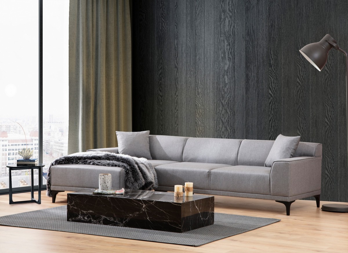 Hanah Home Rohová sedací souprava Petra 250 cm světle šedá levá - Obrázek 2