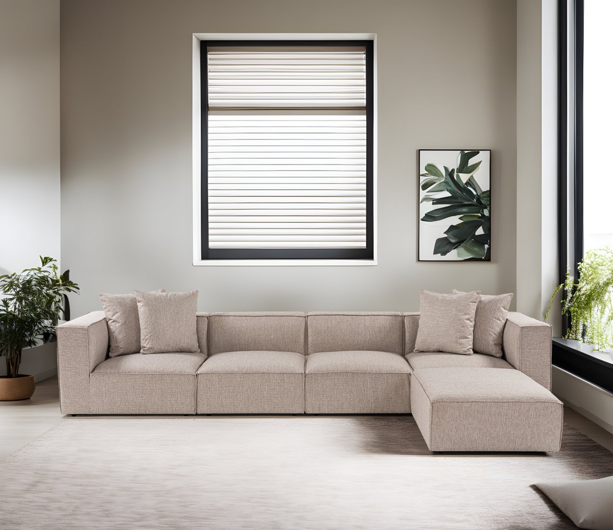 Hanah Home Rohová sedací souprava Sora 430 cm pískově béžová pravá - Obrázek 2