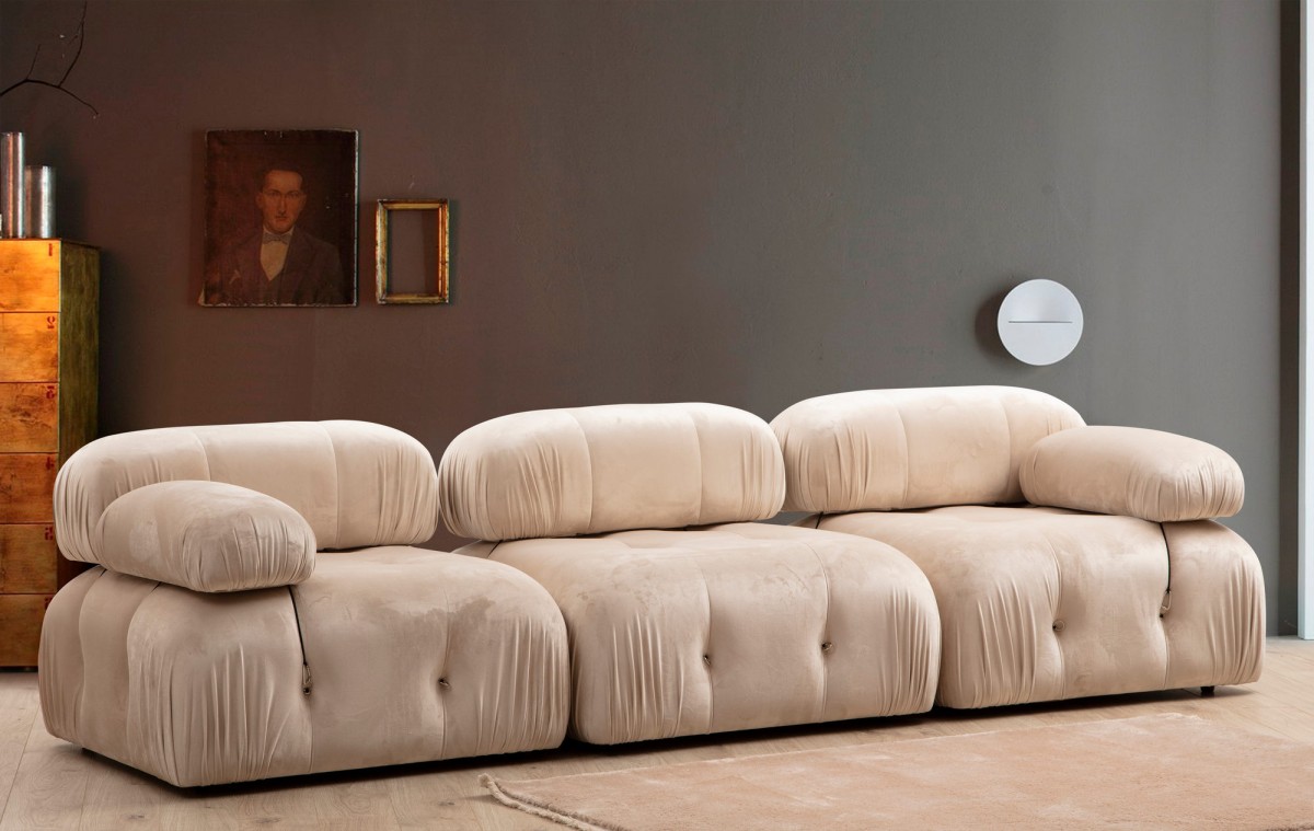 Hanah Home Třímístná modulární pohovka Bubble 288 cm samet krémová - Obrázek 2