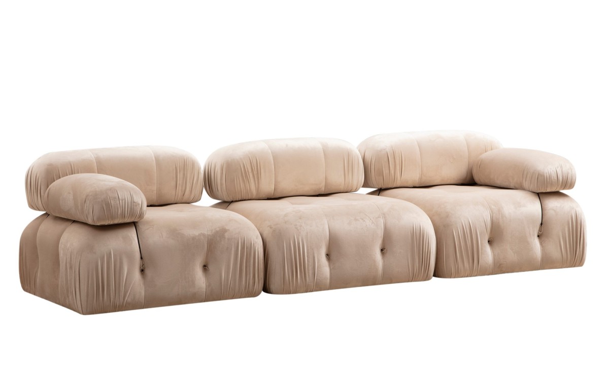 Hanah Home Třímístná modulární pohovka Bubble 288 cm samet krémová