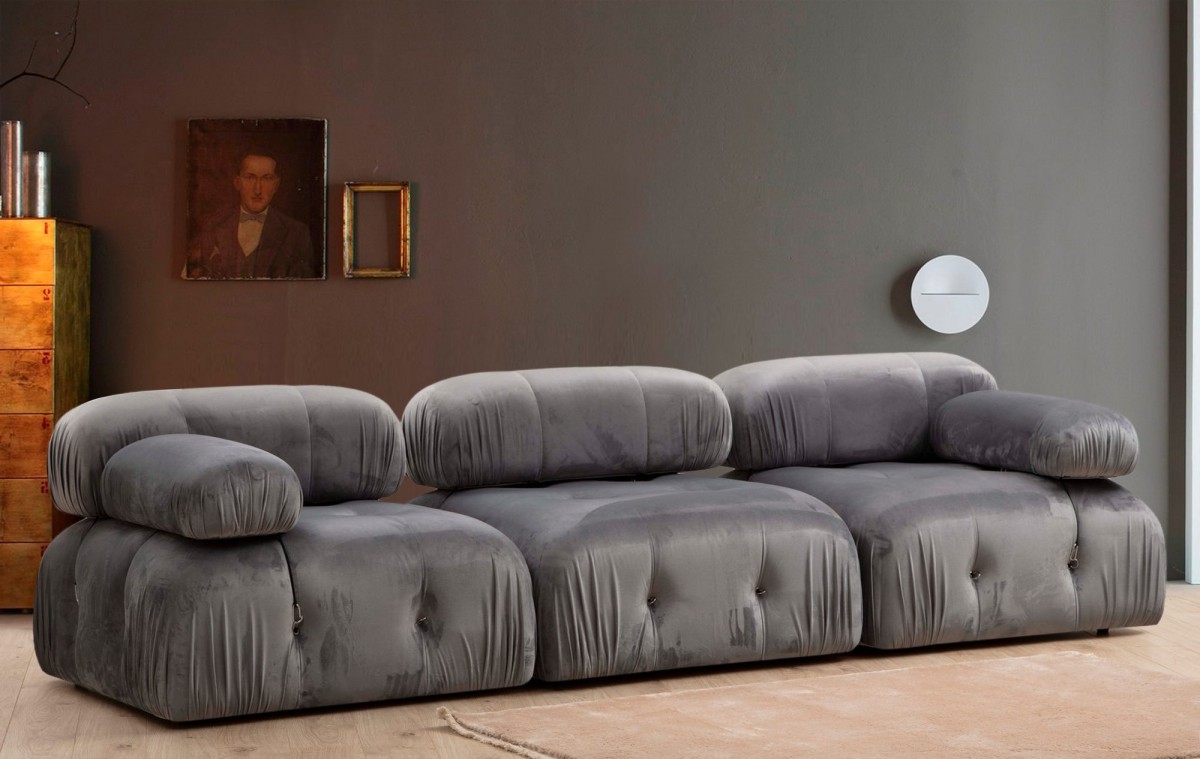 Hanah Home Třímístná modulární pohovka Bubble 288 cm samet šedá - Obrázek 2