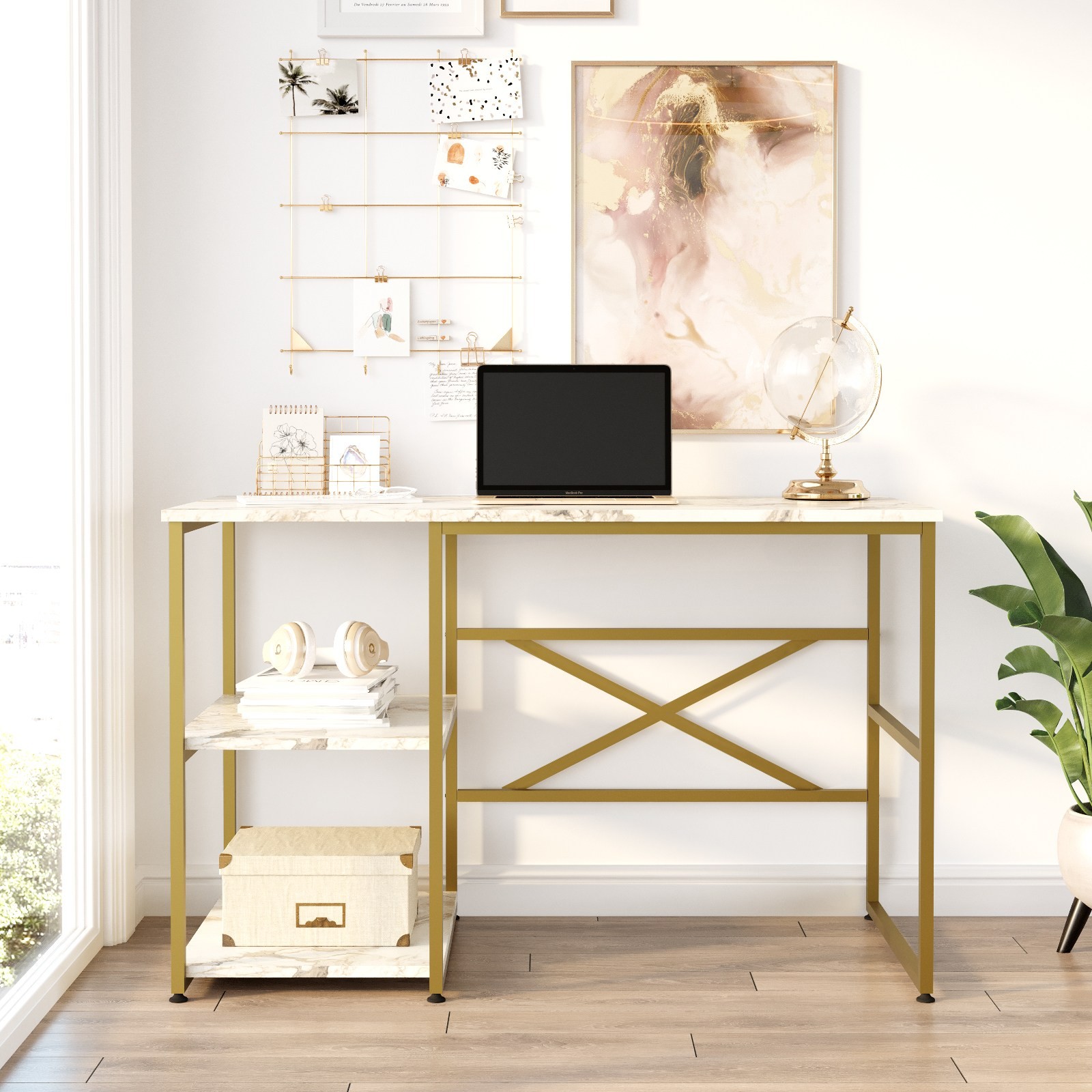 Kalune Design Psací stůl BODLE bílý mramor/zlatý - Obrázek 2