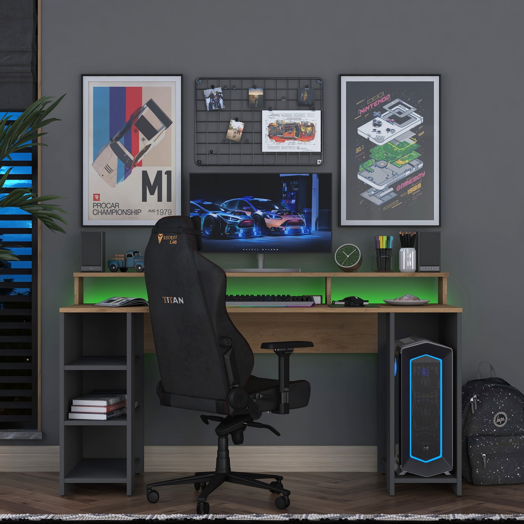 Kalune Design Psací stůl BOHEM s LED osvětlením ořech/antracit - Obrázek 2