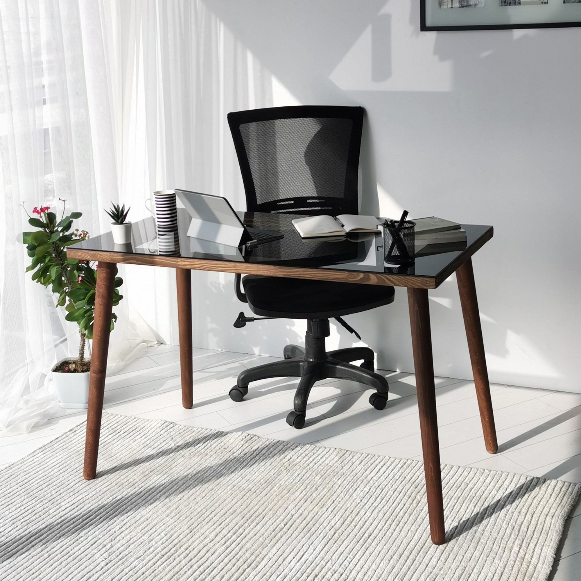 Kalune Design Psací stůl COZY z masivu ořech/sklo - Obrázek 2