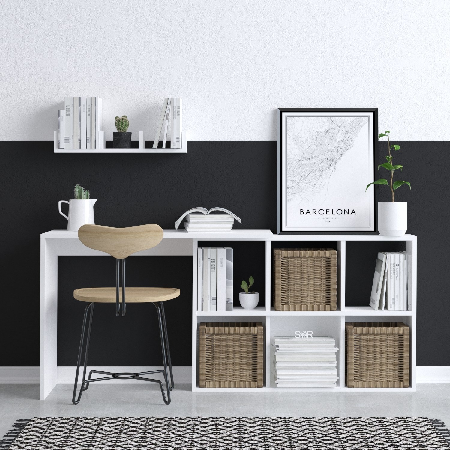 Kalune Design Psací stůl Jack s vestavěným regálem dub bílý - Obrázek 2