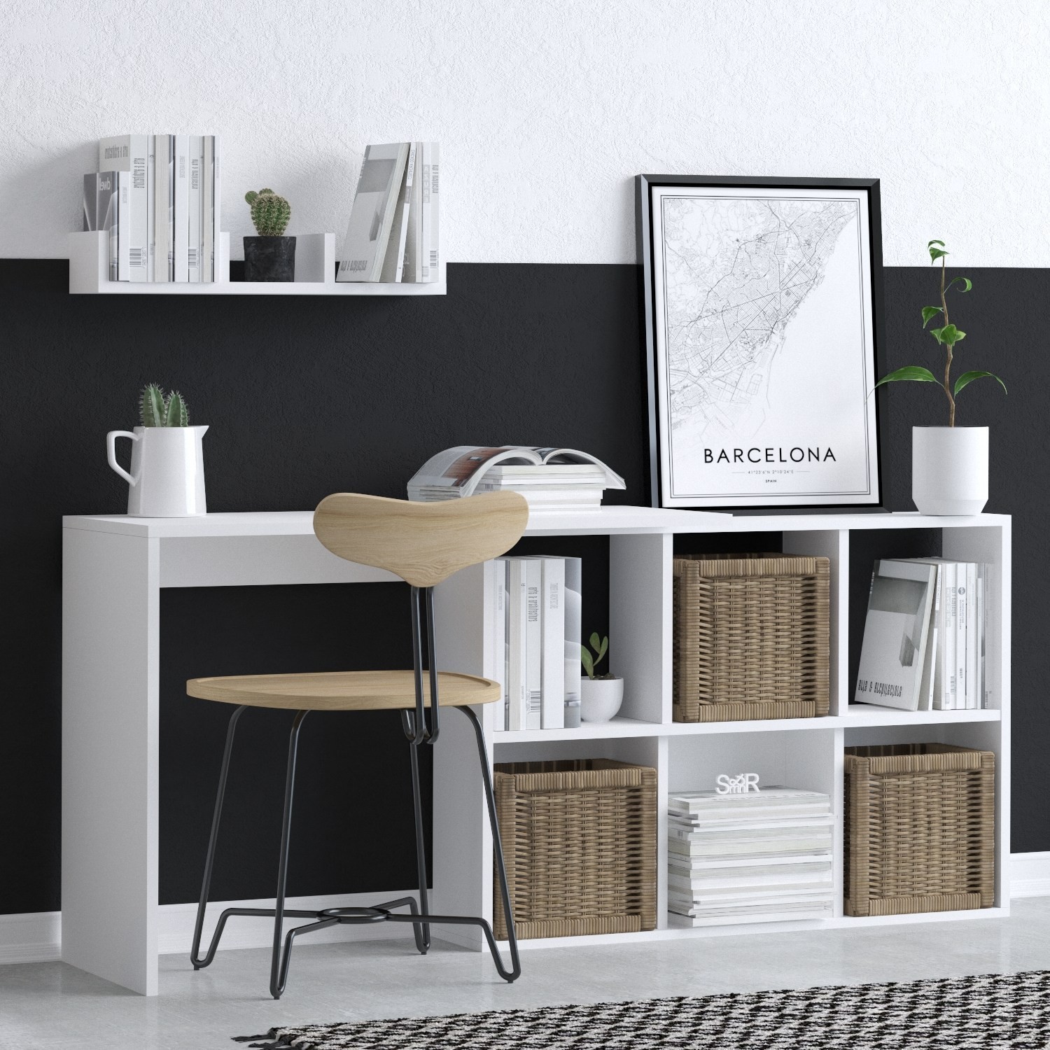 Kalune Design Psací stůl Jack s vestavěným regálem dub bílý