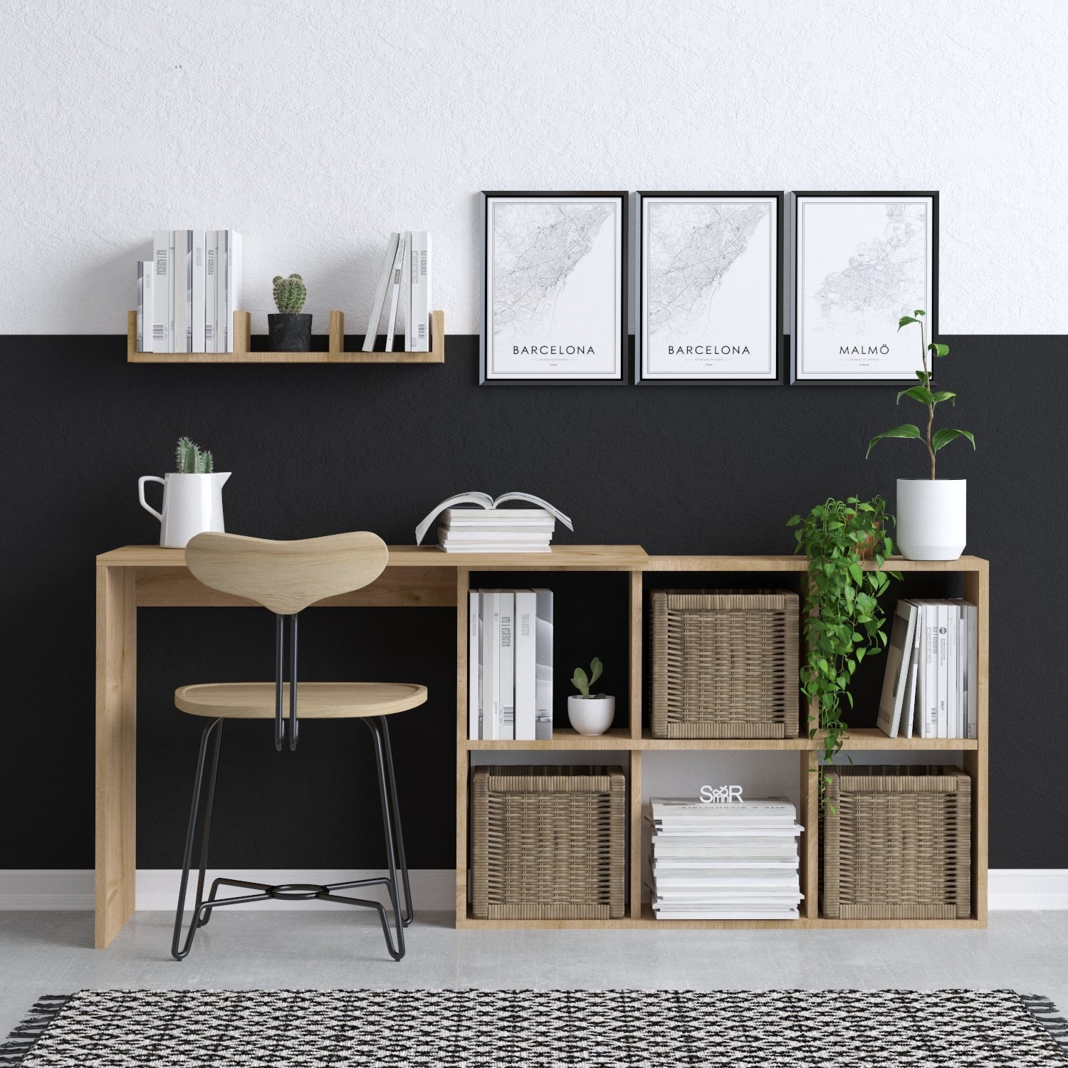 Kalune Design Psací stůl Jack s vestavěným regálem dub přírodní - Obrázek 2