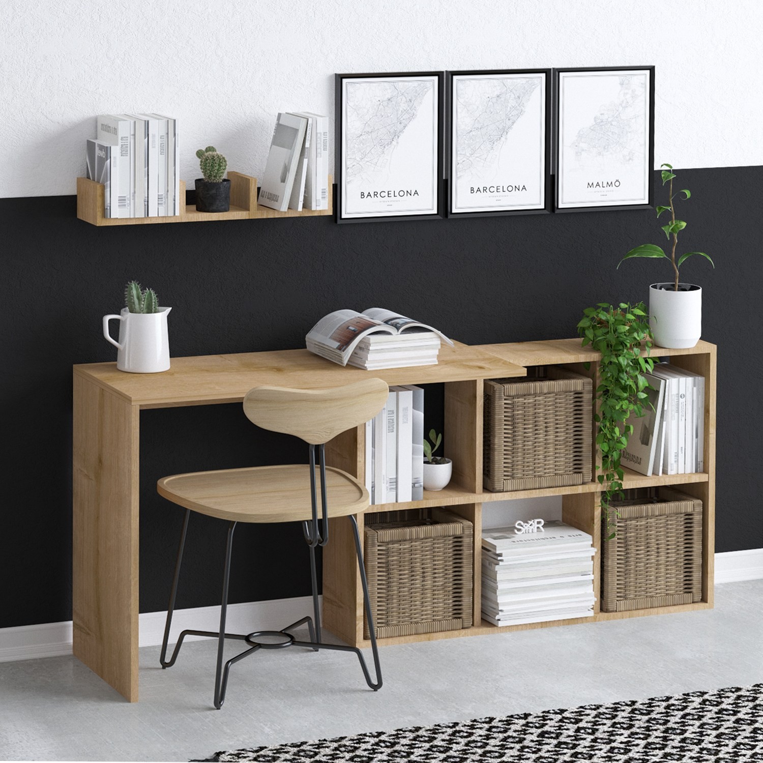 Kalune Design Psací stůl Jack s vestavěným regálem dub přírodní