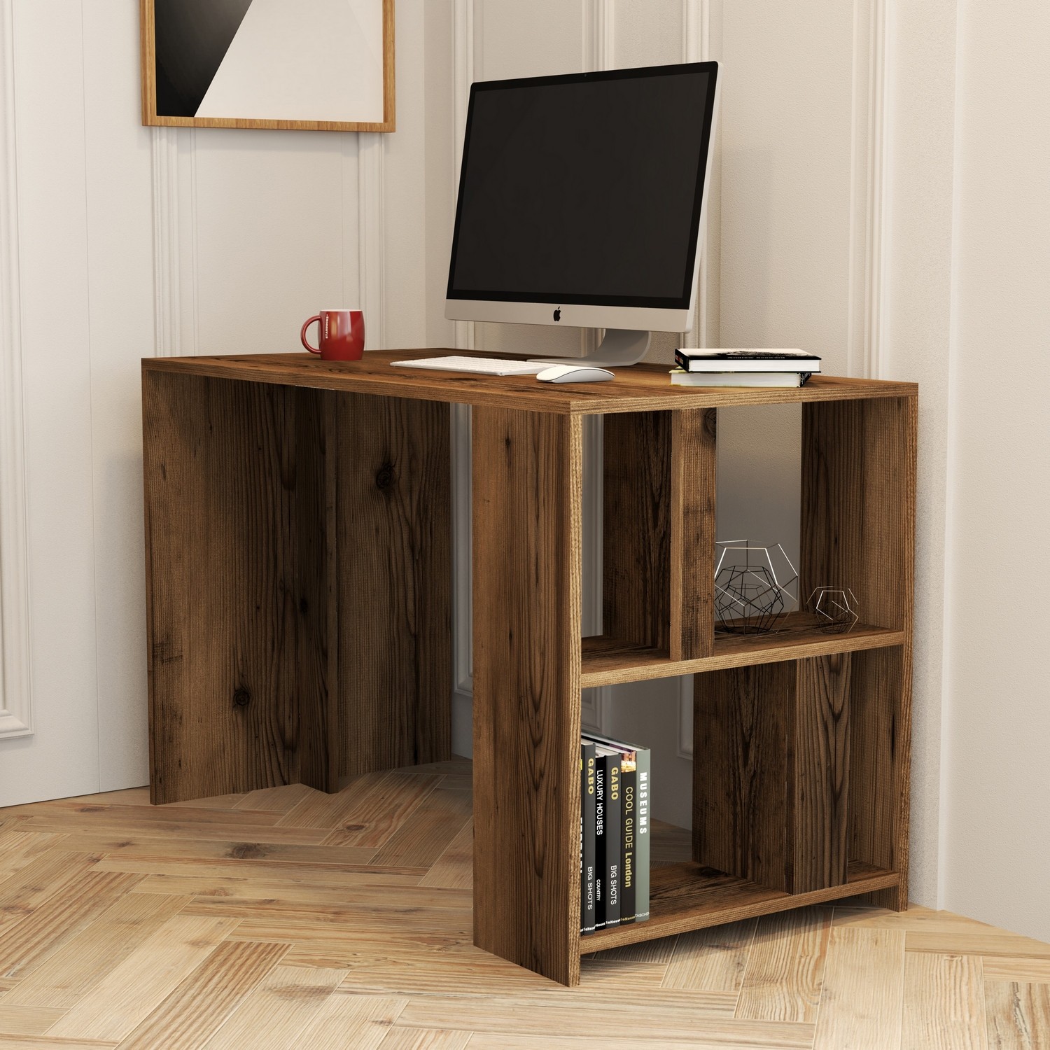 Kalune Design Psací stůl LIMA s vestavěným regálem ořech