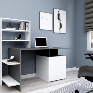 Kalune Design Psací stůl Melis s vestavěným regálem a skříňkou bílý/antracit