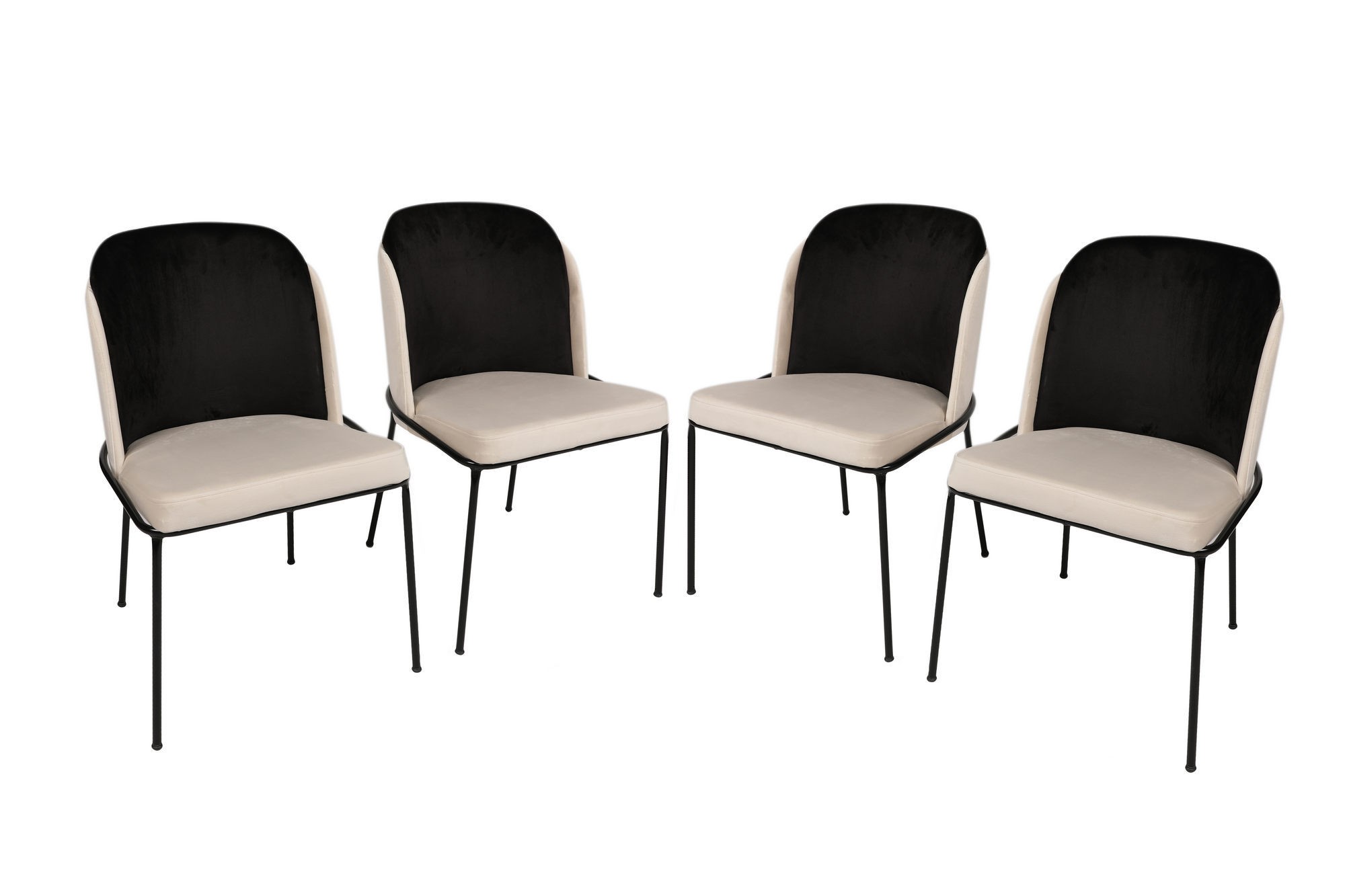 Kalune Design Sada 4 ks jídelních židlí Dore samet černá/krémová - Obrázek 2