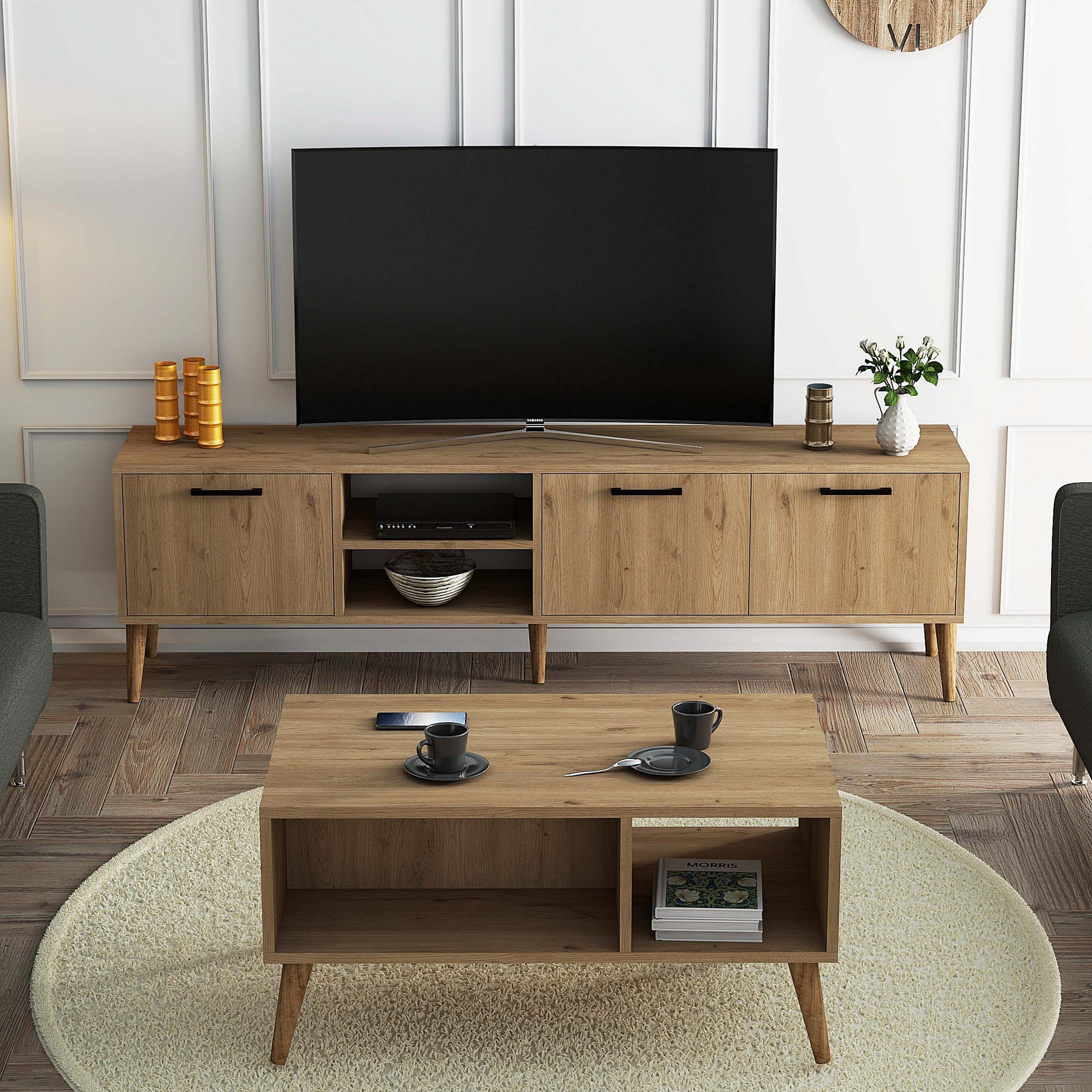 Kalune Design Sada nábytku do obývacího pokoje Sety dub přírodní - Obrázek 2
