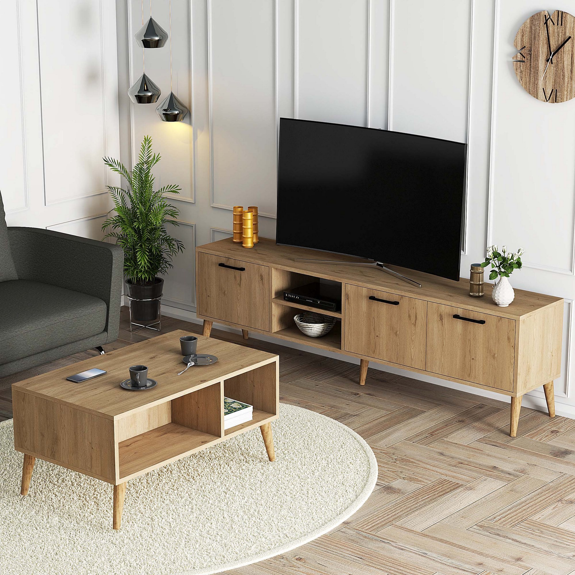 Kalune Design Sada nábytku do obývacího pokoje Sety dub přírodní