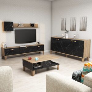 Kalune Design Sada nábytku do obývacího pokoje Sumer dub přírodní/černý mramor