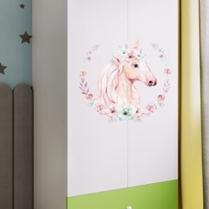 Kocot kids Dětská skříň Babydreams 90 cm jednorožec zelená