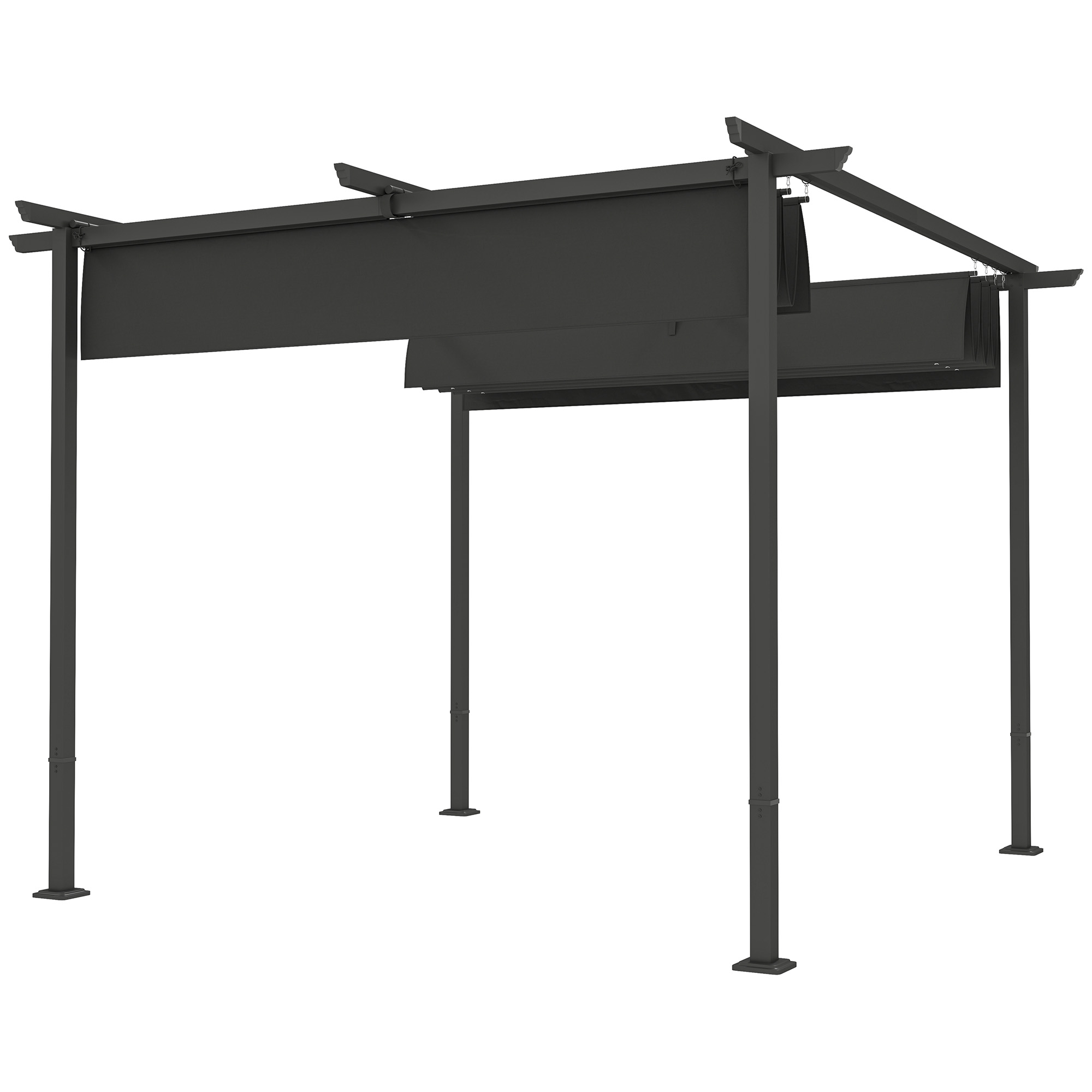 OUTSUNNY Volně stojící kovová pergola se stahovací plátěnou střechou 300 x 300 cm tmavě šedá