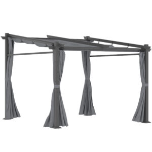 OUTSUNNY Volně stojící kovová pergola se stahovací plátěnou střechou a bočnicemi 297 x 295 cm šedá