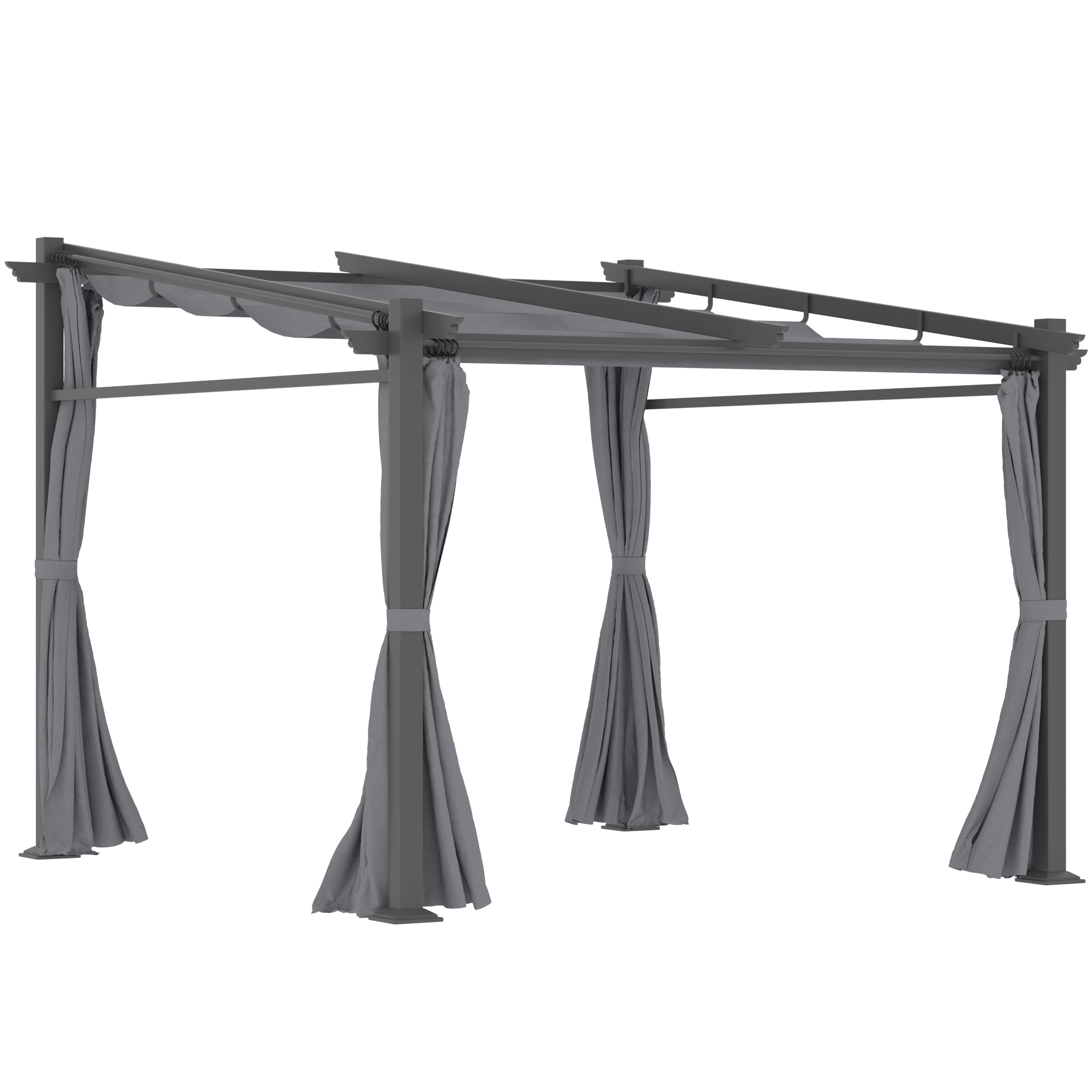 OUTSUNNY Volně stojící kovová pergola se stahovací plátěnou střechou a bočnicemi 297 x 295 cm šedá