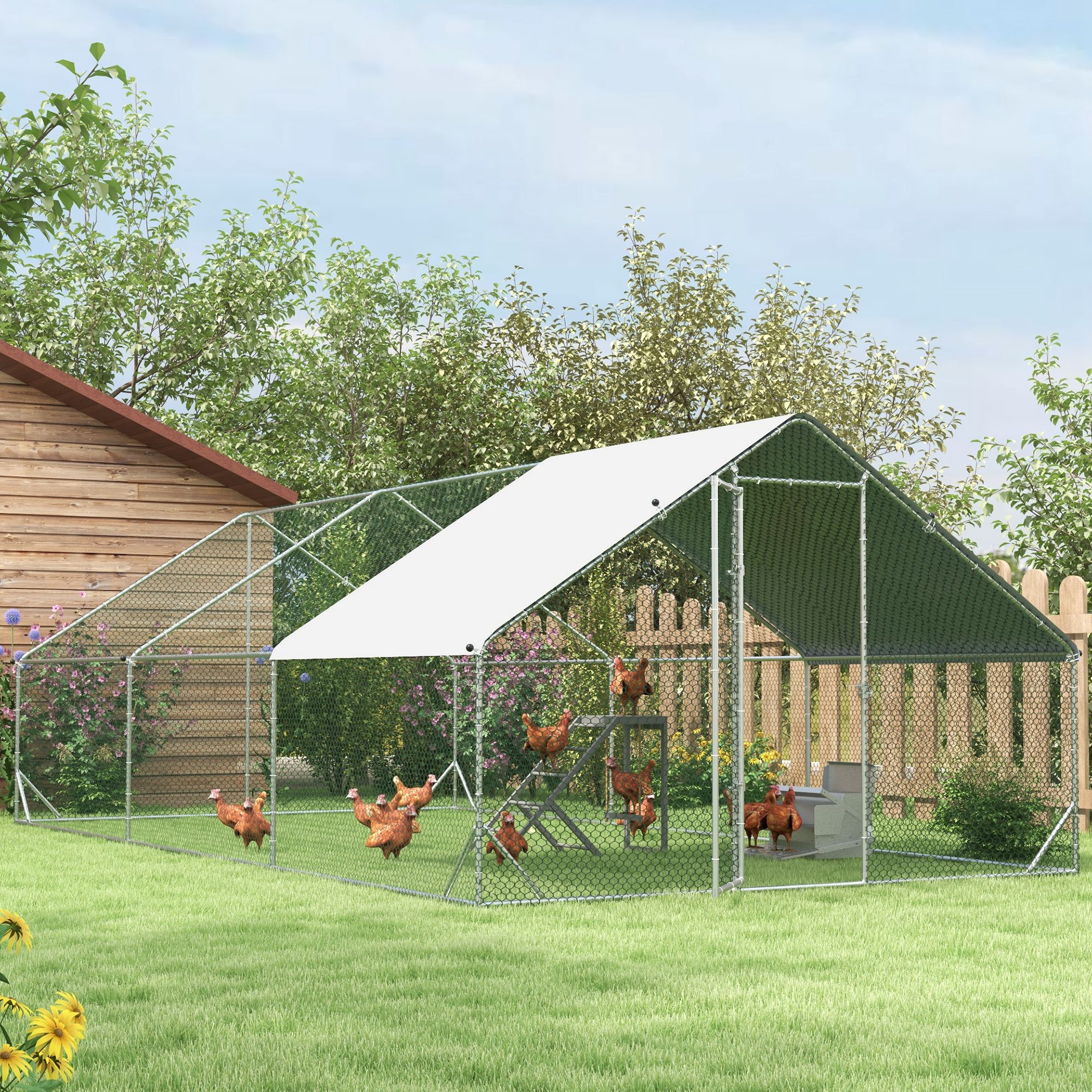 PAWHUT Výběh pro slepice XXL kovový se střechou pro 12-18 slepic 600 x 200 x 300 cm - Obrázek 2
