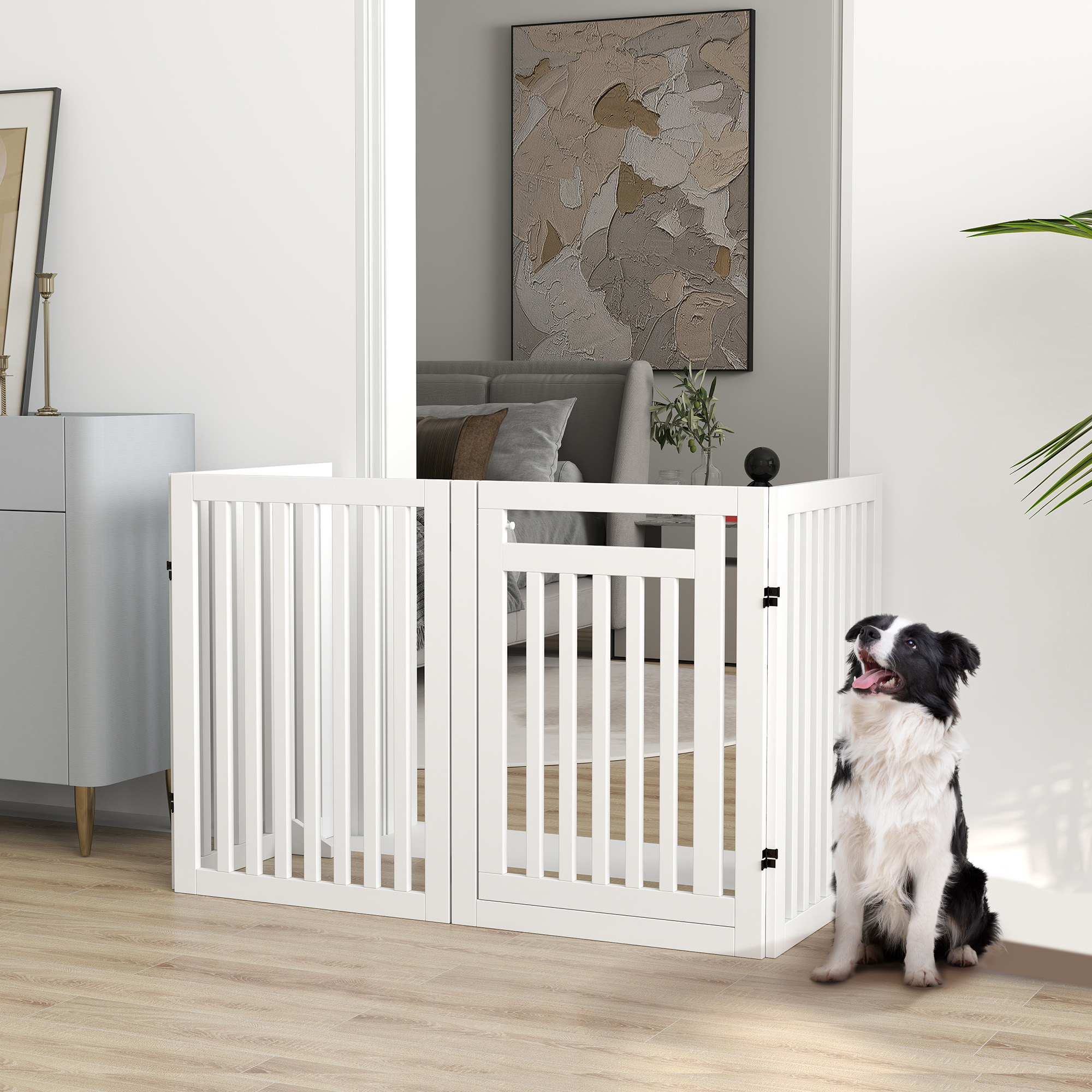 PAWHUT Zábrana pro psy čtyřdílná dřevěná skládací 60-240 x 81 cm bílá - Obrázek 2