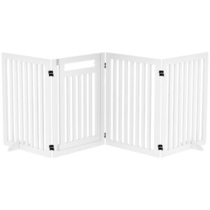 PAWHUT Zábrana pro psy čtyřdílná dřevěná skládací 60-240 x 81 cm bílá