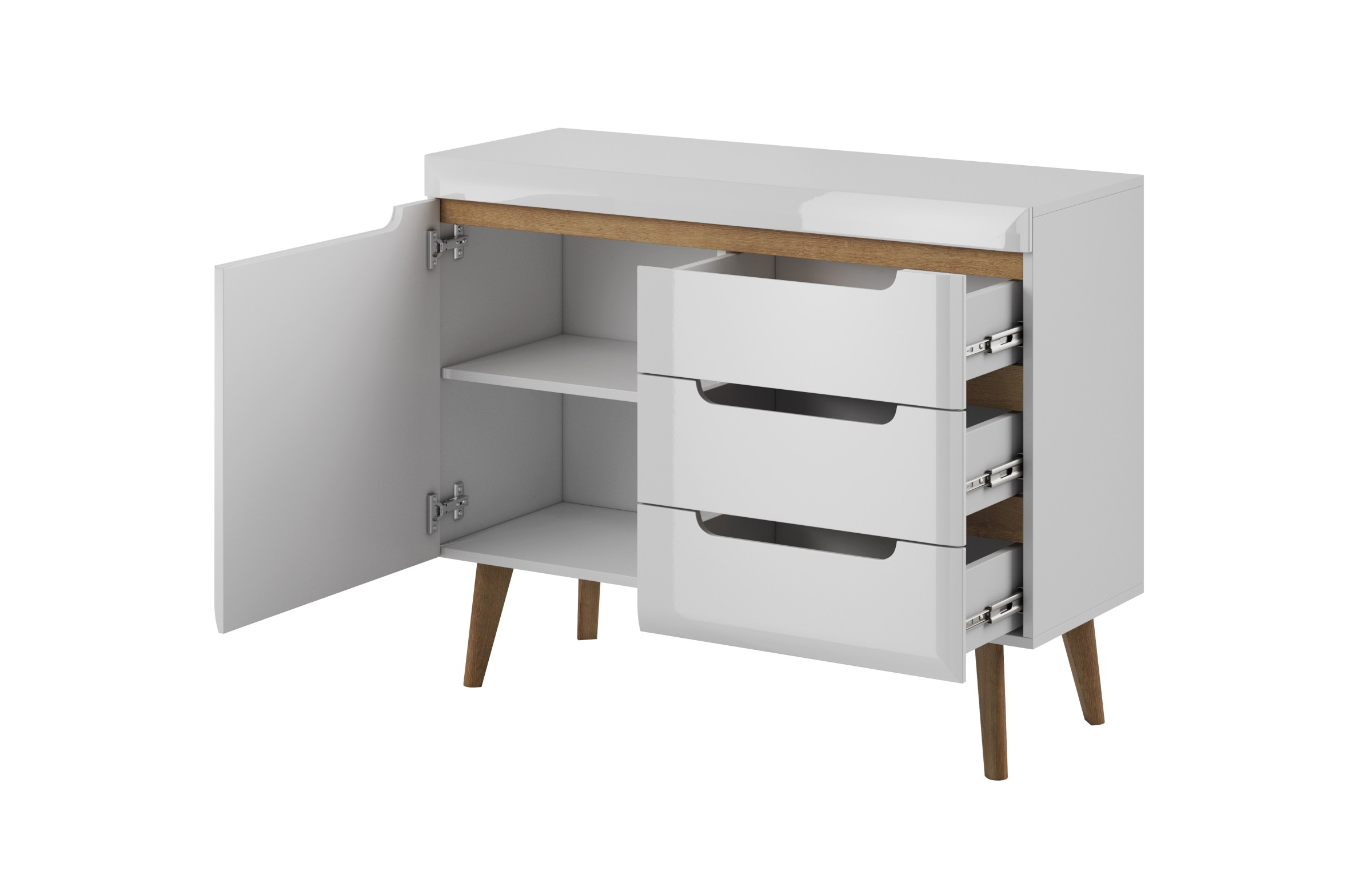 Piaski Komoda Nordi 107 cm s šuplíky bílá/dub Riviéra - Obrázek 2