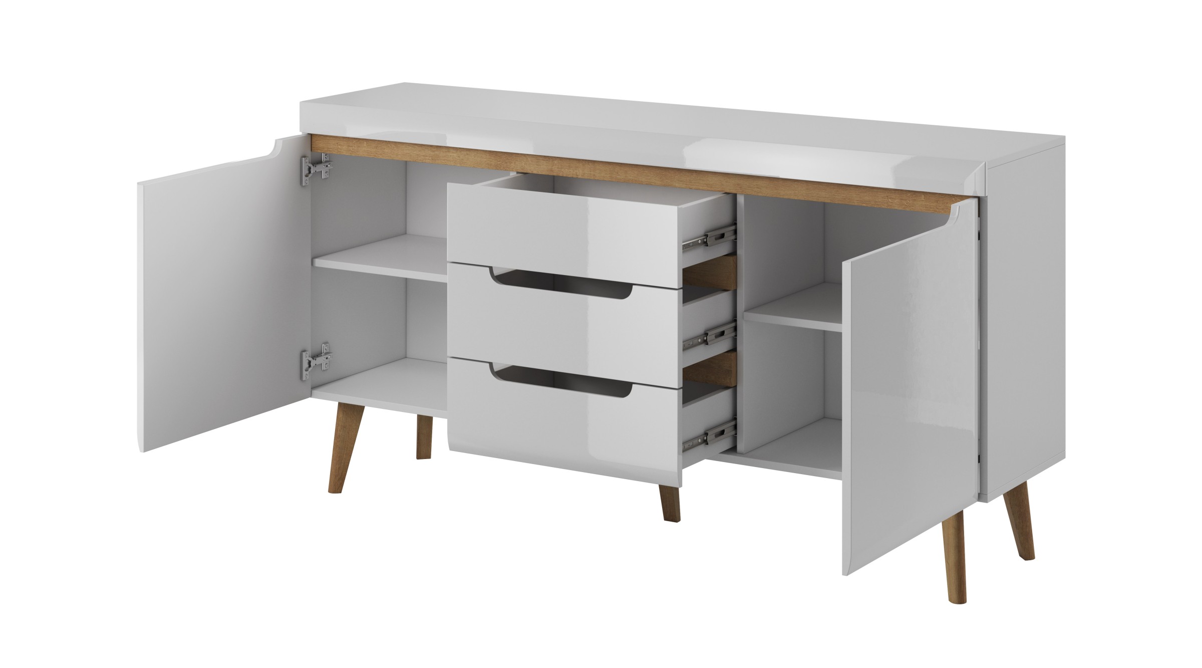 Piaski Komoda Nordi 160 cm s šuplíky bílá/dub Riviéra - Obrázek 2