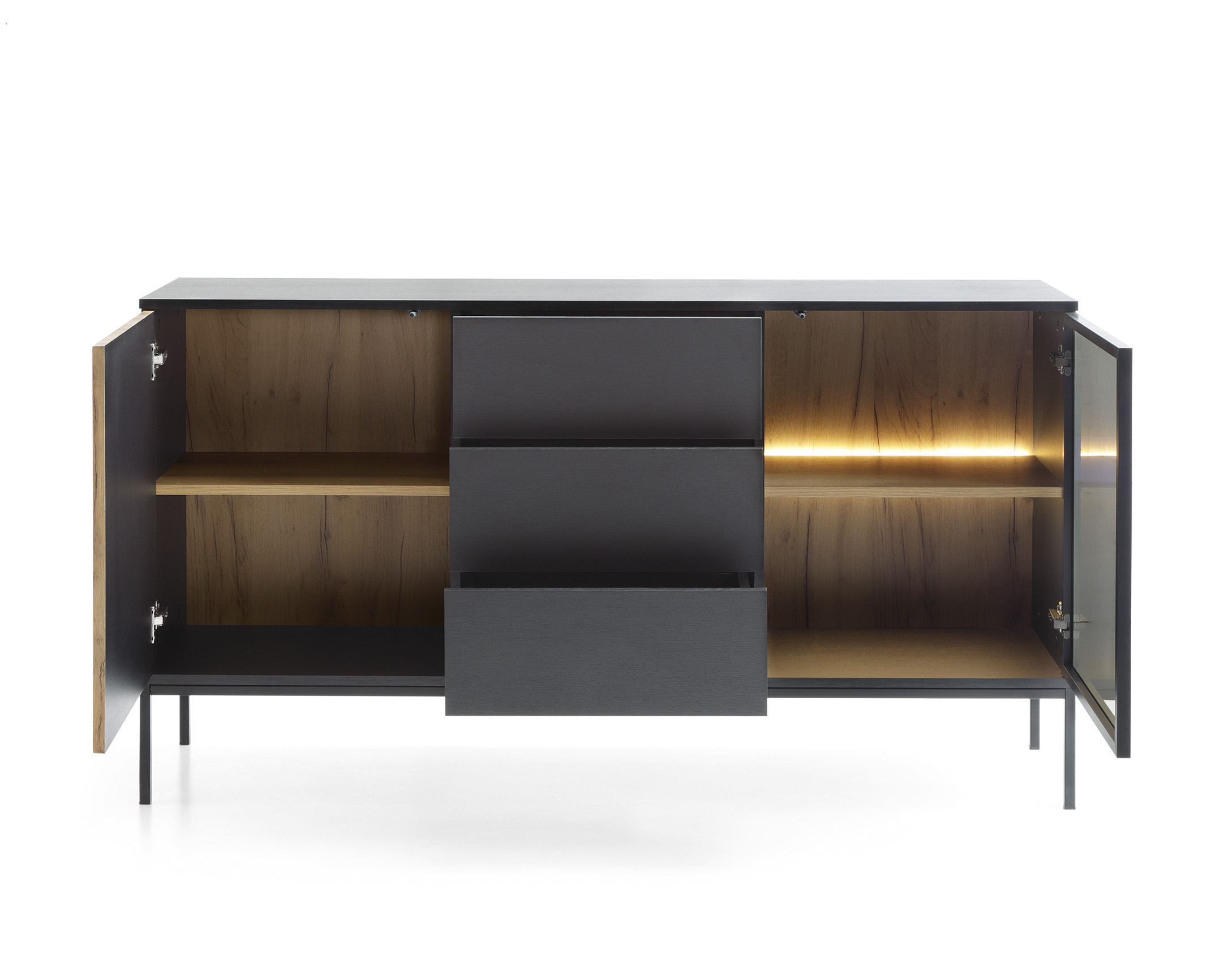 Piaski Komoda Sento s LED osvětlením 154 cm dub wotan/černá - Obrázek 2