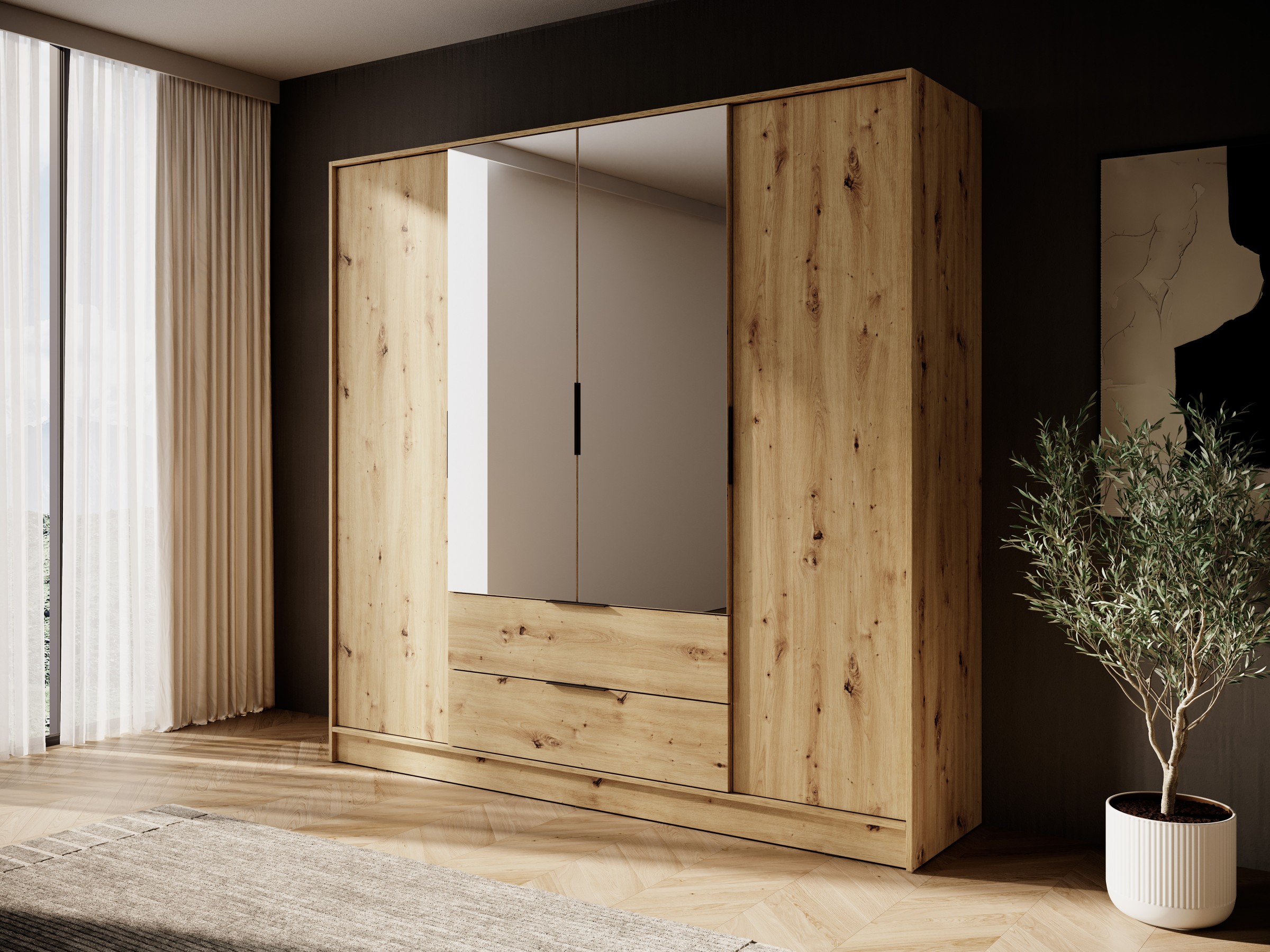 Piaski Šatní skříň Kelly 4D 206 cm se zrcadlem dub artisan - Obrázek 2