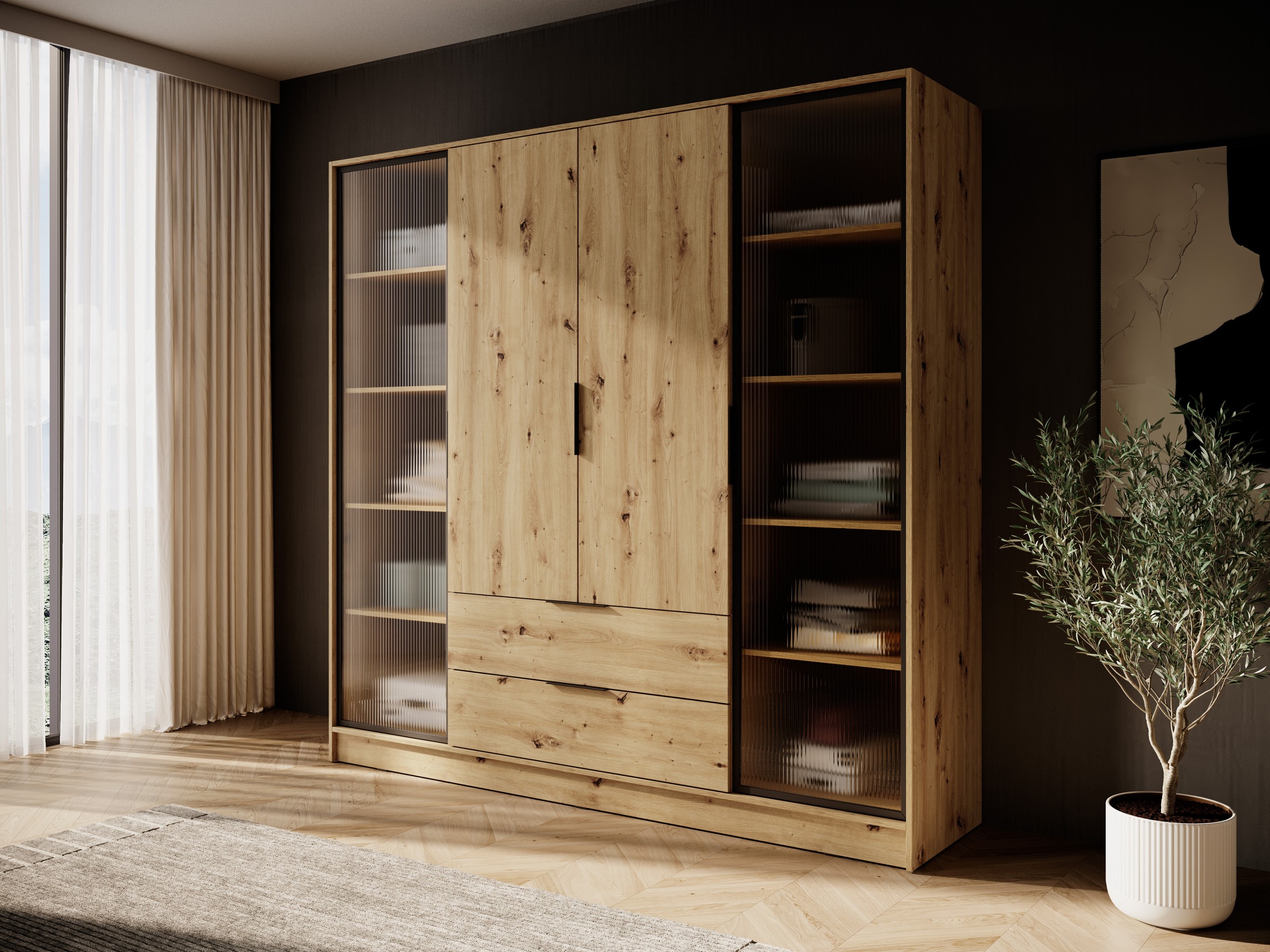 Piaski Šatní skříň Kelly 4D RD s tyčí 206 cm dub artisan - Obrázek 2