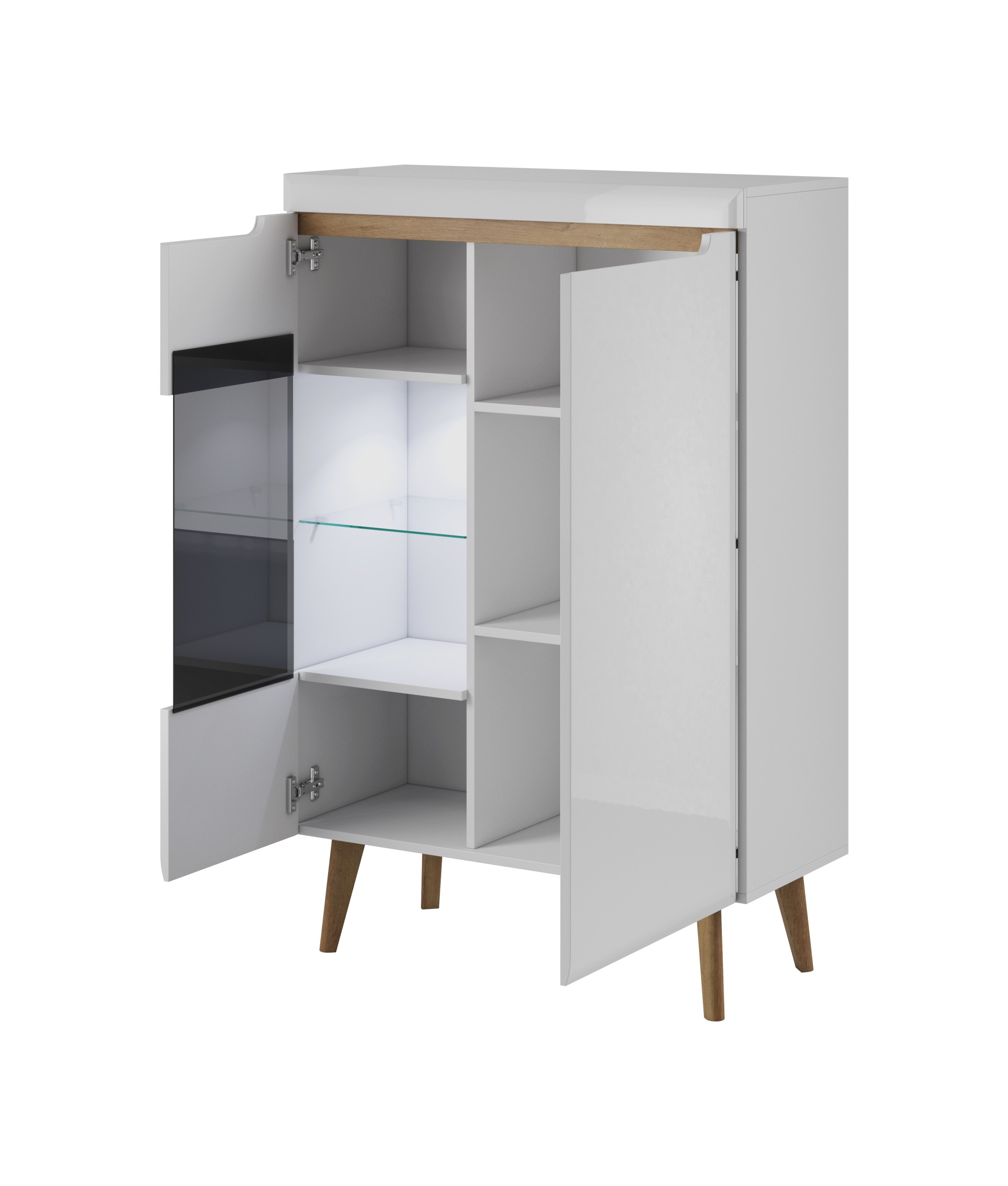 Piaski Vitrína Nordi 90 cm bílá/dub Riviéra - Obrázek 2