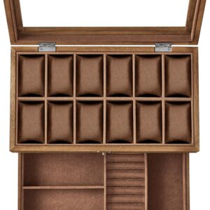 SONGMICS Box na hodinky a šperky s proskleným víkem hnědá
