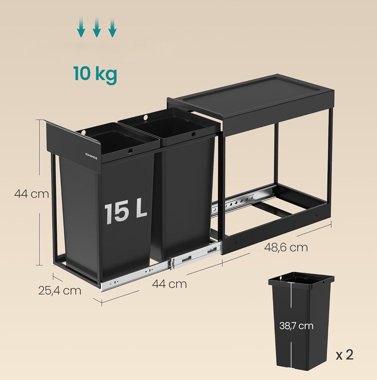 SONGMICS Koš na tříděný odpad Abes 30 l černý - Obrázek 2