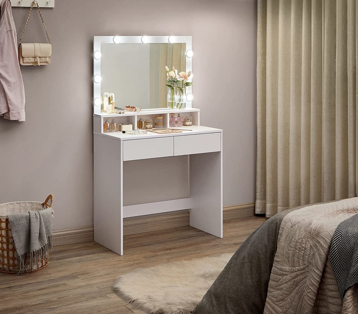 SONGMICS Kosmetický toaletní stolek Velisa 140 cm bílý - Obrázek 2