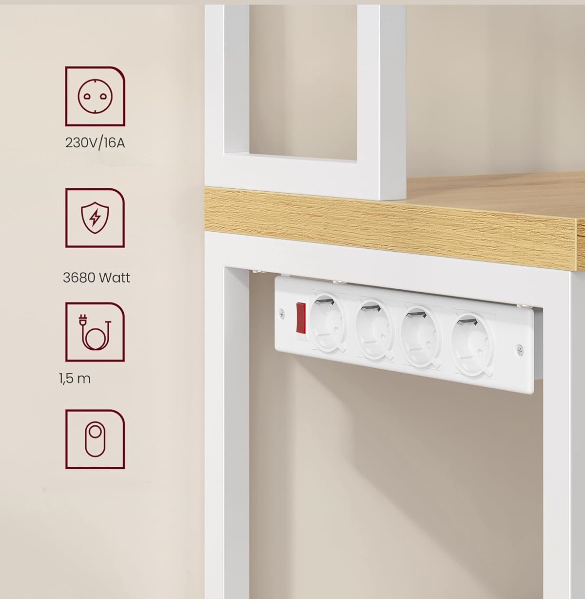 SONGMICS Kuchyňský regál Vasagle Nori 60 cm se zásuvkou bílý/hnědý - Obrázek 2