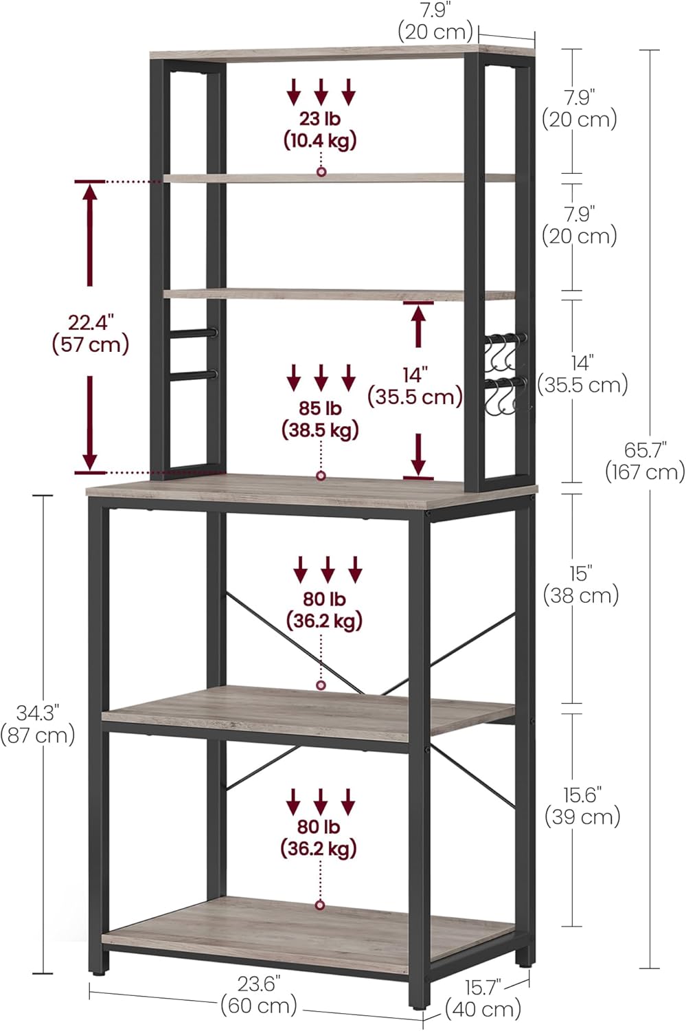 SONGMICS Kuchyňský regál Vasagle Vogues 60 cm černý/šedý - Obrázek 2
