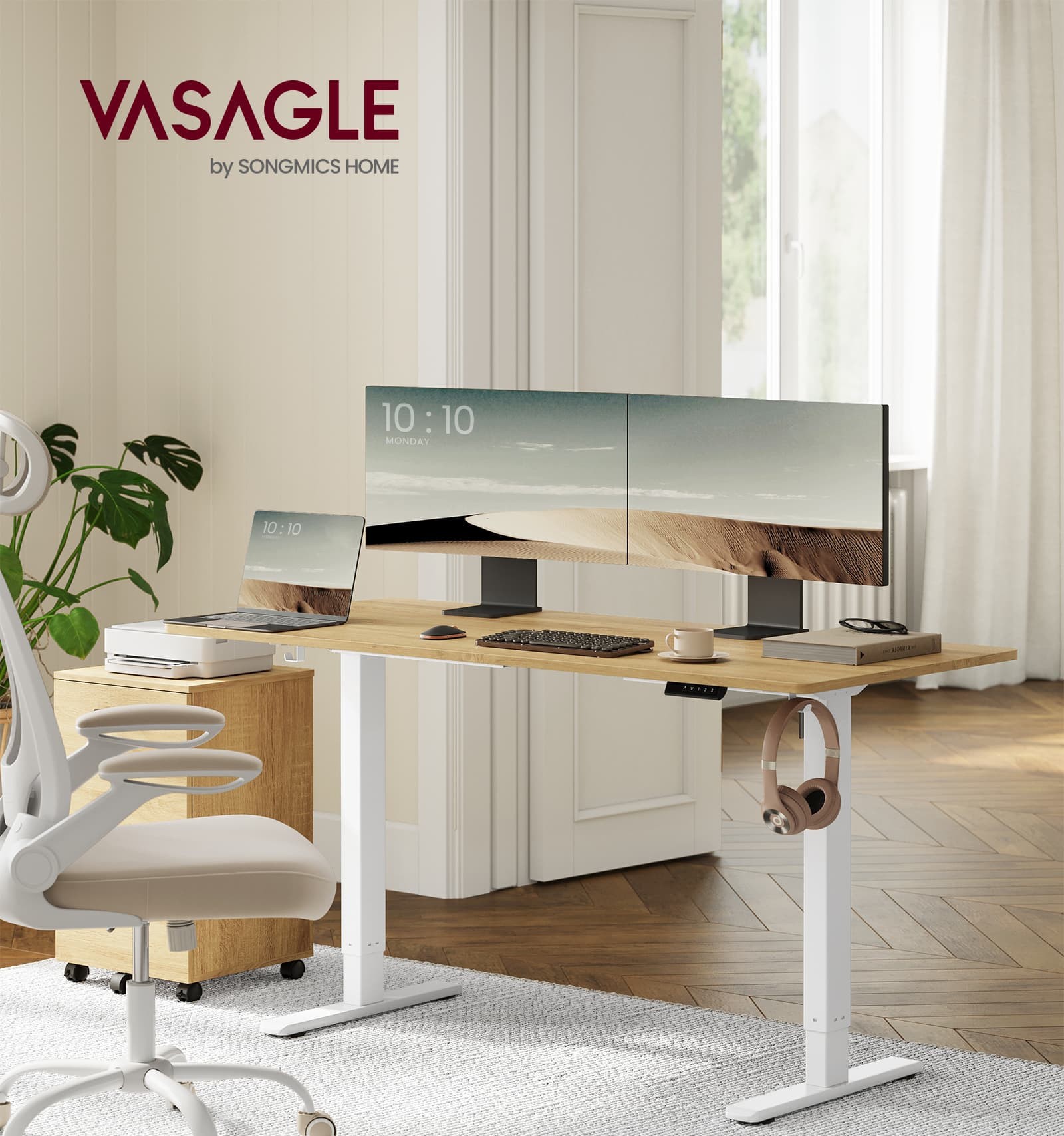 SONGMICS Nastavitelný elektrický rám pracovního stolu Vasagle Prom 90/140 cm bílý - Obrázek 2