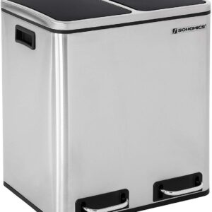SONGMICS Odpadkový koš na tříděný odpad 2 x 15 L stříbrno/černý