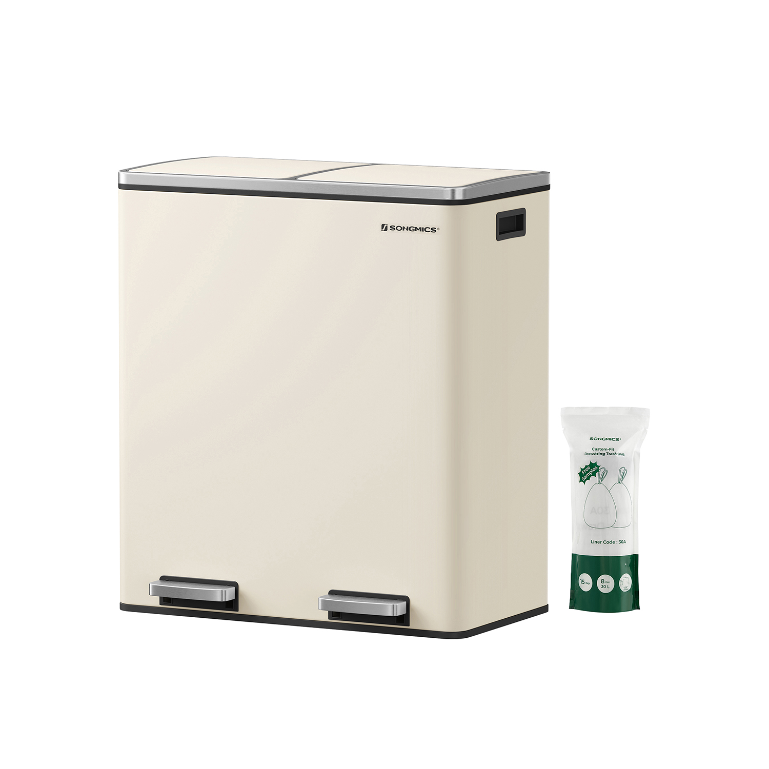 SONGMICS Odpadkový koš na tříděný odpad 2 x 30 L krémový - Obrázek 2