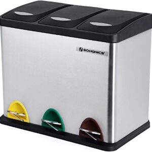 SONGMICS Odpadkový koš na tříděný odpad 3 x 8 L stříbrný nerez