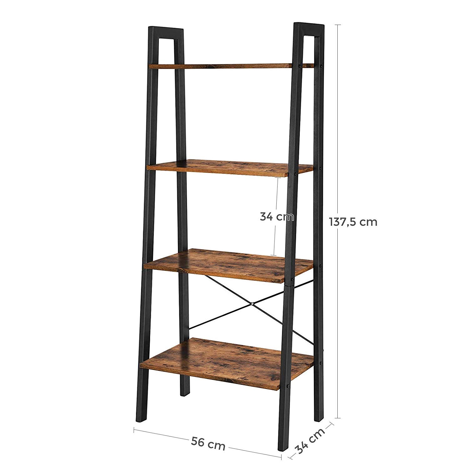 SONGMICS Regál/knihovna 4 police hnědá 56x34x137cm - Obrázek 2