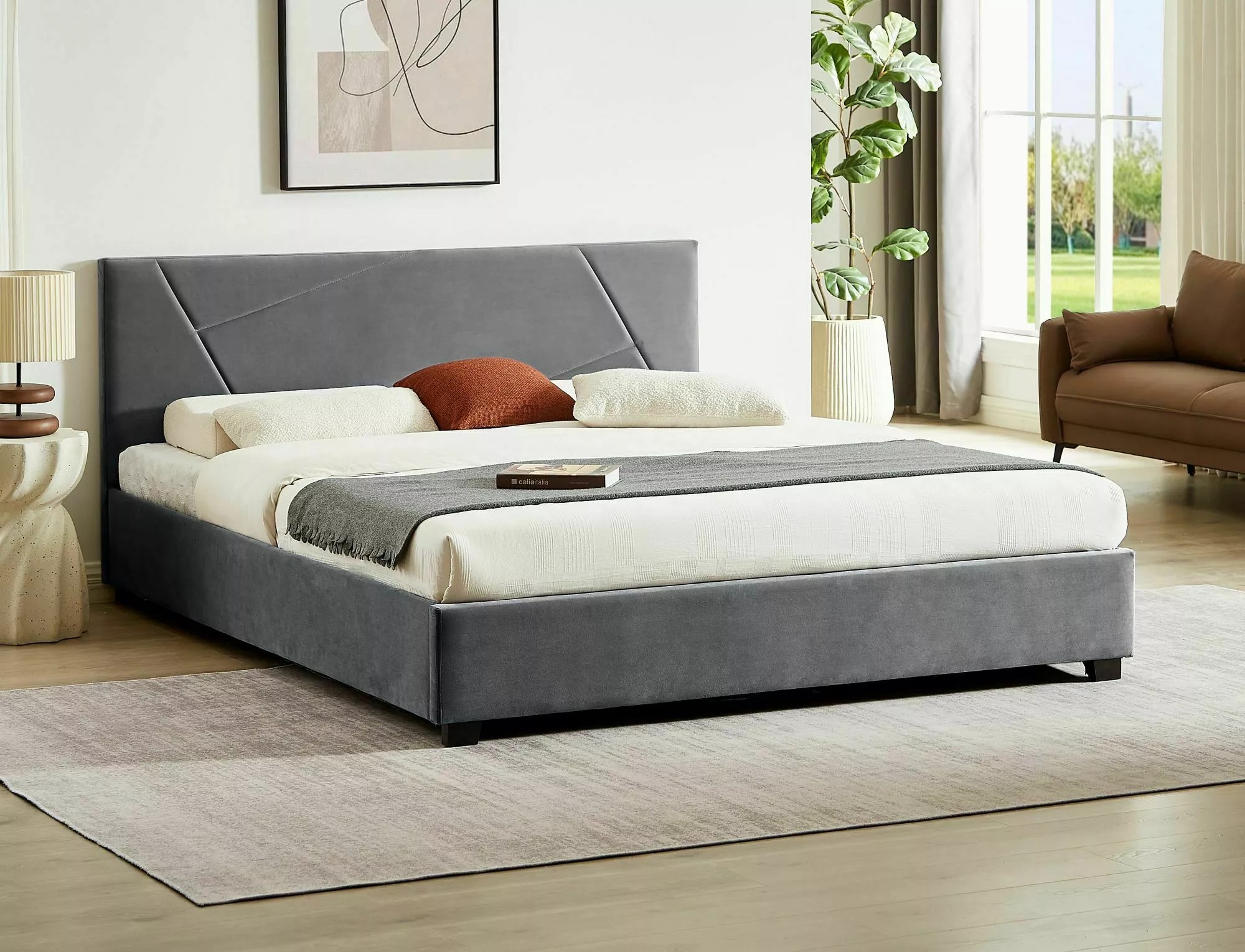 Signal Dvoulůžková čalouněná postel Columbia Velvet 140x200 s úložným prostorem šedá - Obrázek 2