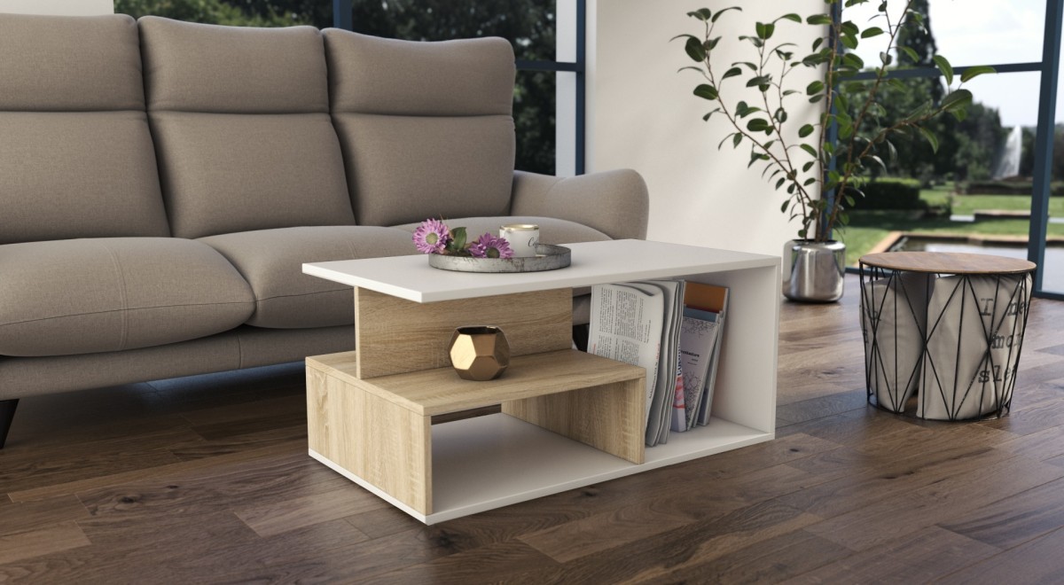 TP Living Konferenční stolek PRIMA dub sonoma/bílý - Obrázek 2