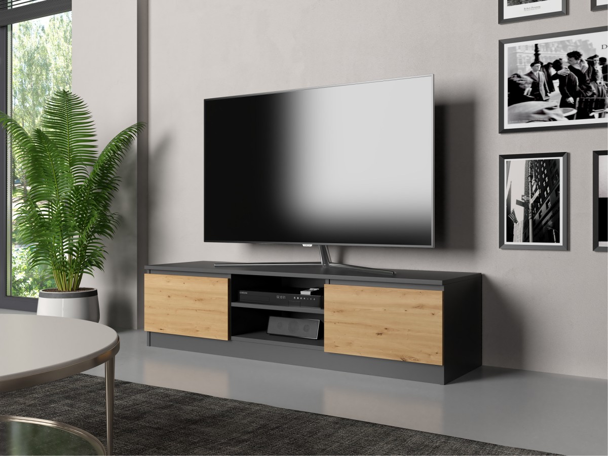 TP Living TV stolek Malwa 140 cm antracit/dub artisan - Obrázek 2