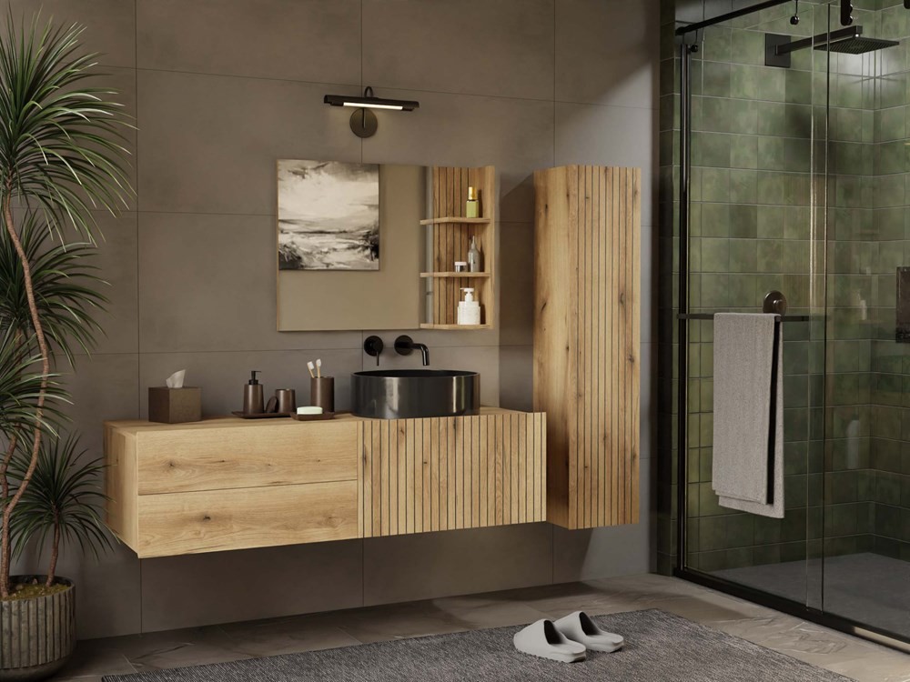 TP Living Závěsná skříňka pod umyvadlo s deskou TIGO 1D2S 140 cm dub evoke - Obrázek 2