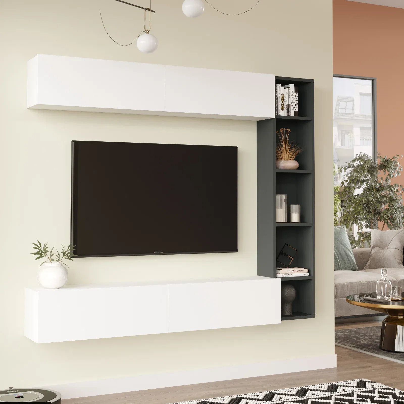 TV stěna Houseland Cohen bílá/antracitově šedá - Obrázek 2
