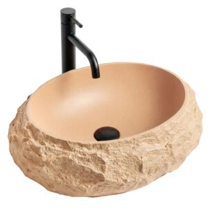 Umyvadlo na desku z kompozitního kamene REA MIKA LIGHT TERRACOTTA 50x38 cm