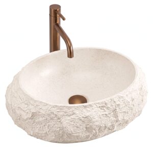 Umyvadlo na desku z kompozitního kamene REA MIKA WARM BEIGE 50x38 cm
